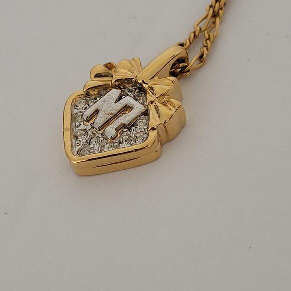 Vintage Nina Ricci NR Bow Pendant Necklace 14”+ 2 Gold Tone Chocker Chain - Picture 5 of 7